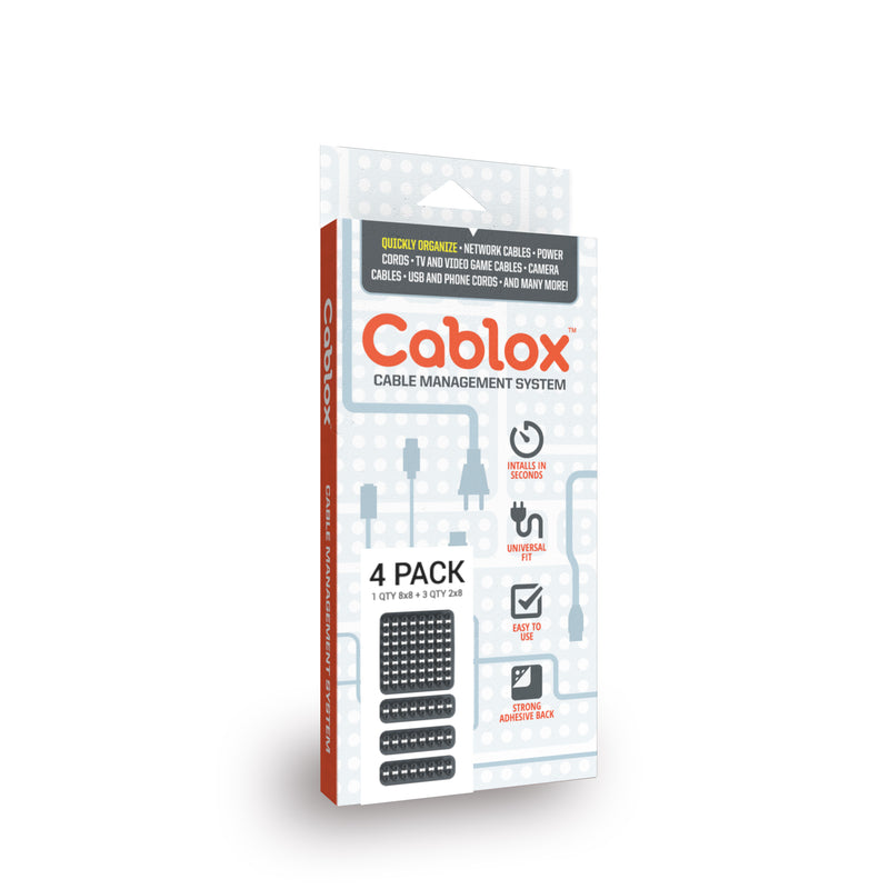 Cablox 4 Pack Bundle Premium Cable Management Adhesive Cord Organizer Universal Cable Fit  - Prism One